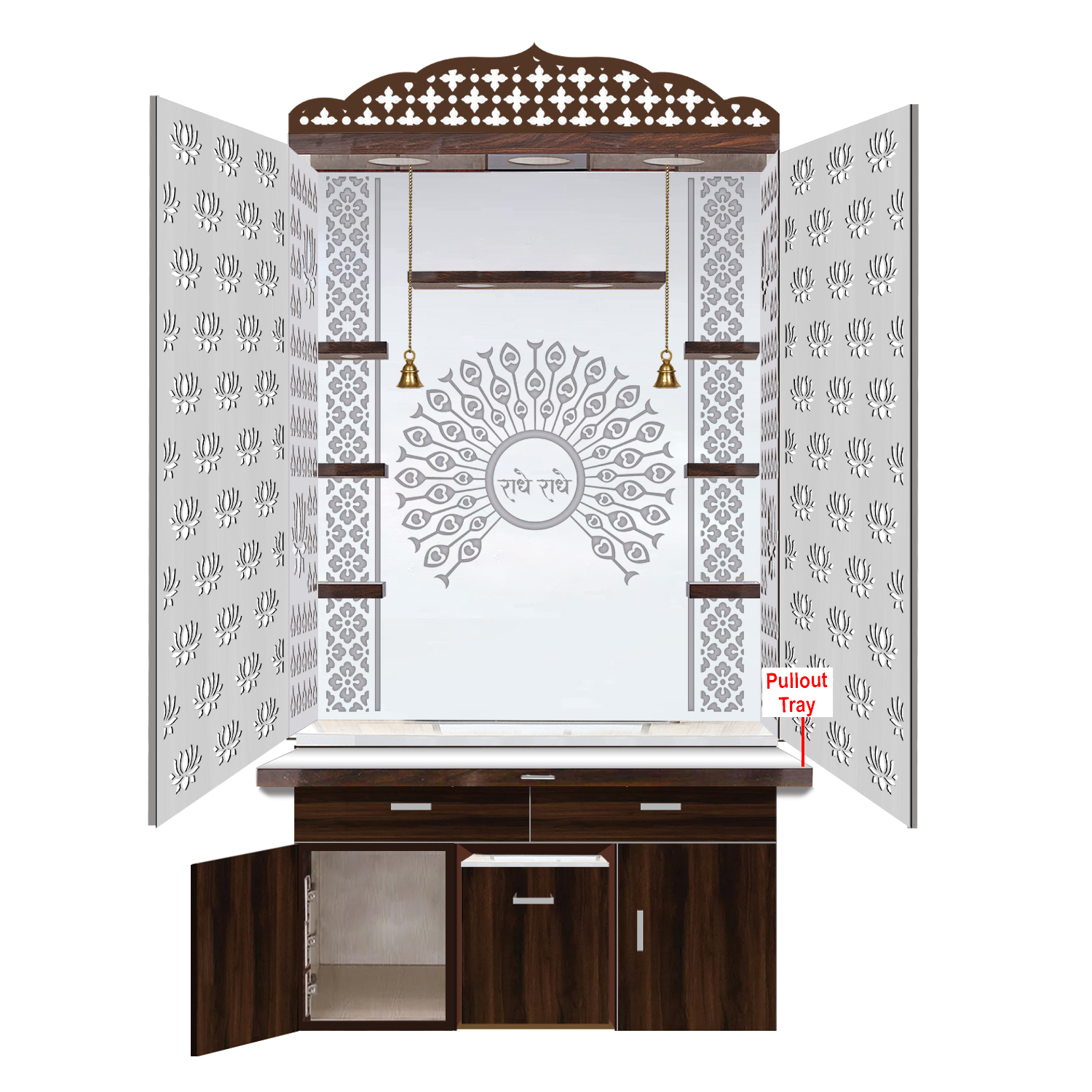 The Temple hub Wooden Temple | Brown Door Mandir With LED Light Puja Mandir For Home & Office Decor - Image 4