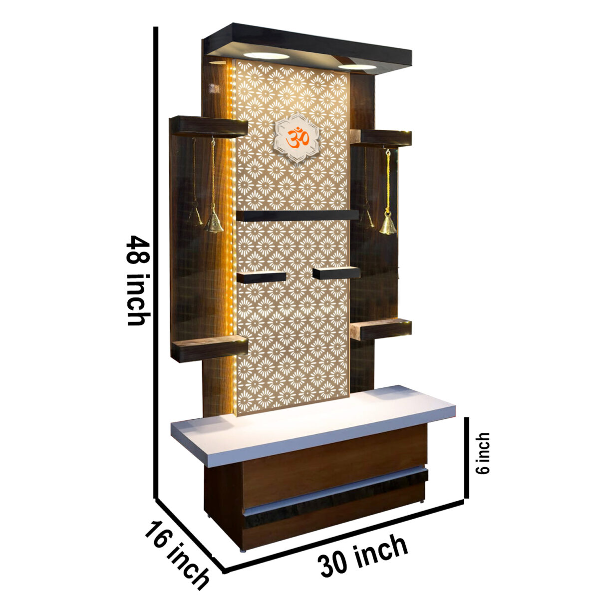 The Temple hub Wooden Temple | Brown Mandir With LED Light Puja Mandir For Home & Office Decor - Image 4