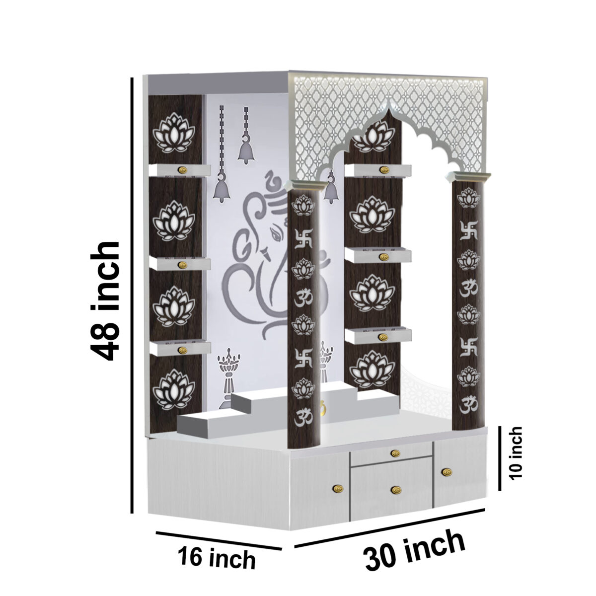 The Temple hub Wooden Temple | Brown Piller Mandir With LED Light Puja Mandir For Home & Office Decor - Image 4
