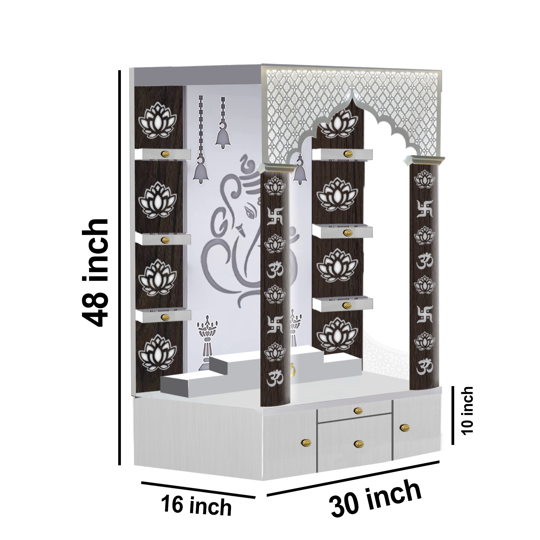 The Temple hub Wooden Temple | Brown Piller Mandir With LED Light Puja Mandir For Home & Office Decor - Image 4