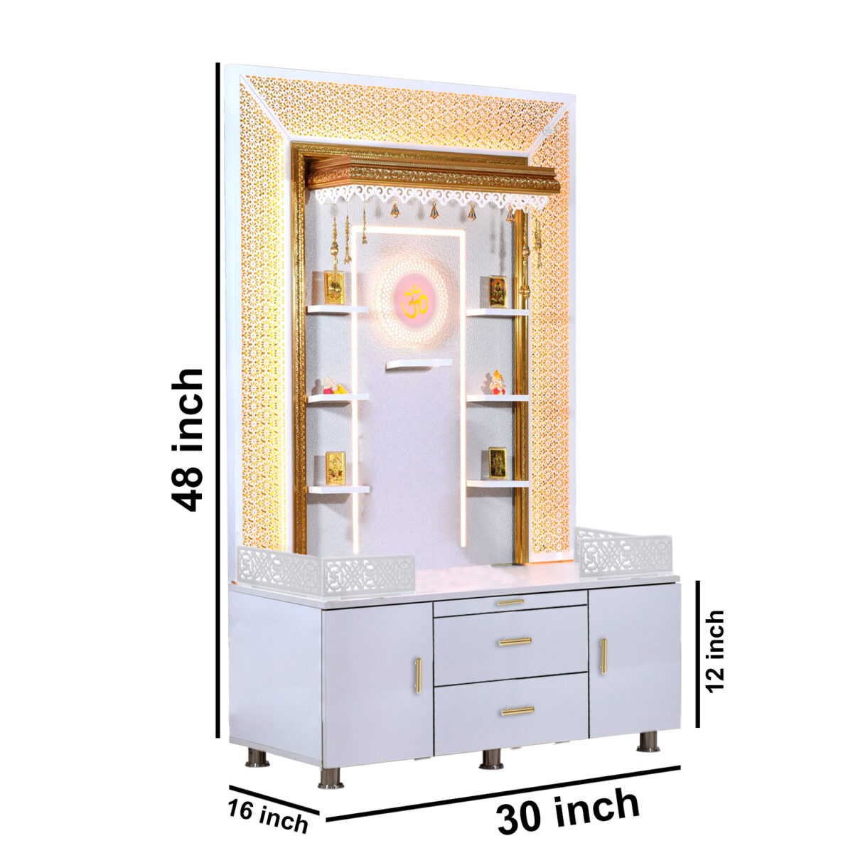 The Temple hub Wooden Temple | White Mandir With LED Light Puja Mandir For Home & Office Decor - Image 5