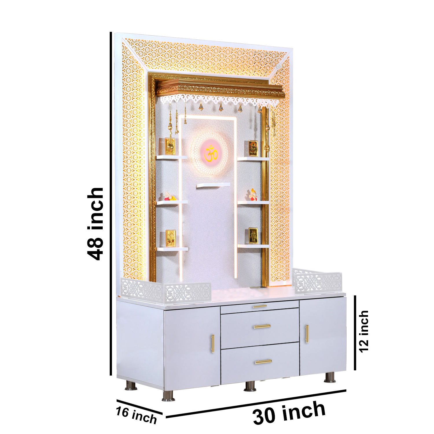The Temple hub Wooden Temple | White Mandir With LED Light Puja Mandir For Home & Office Decor (Copy) - Image 5