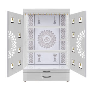 The Temple hub Wooden Temple | White Door Mandir With LED Light Puja Mandir For Home & Office Decor