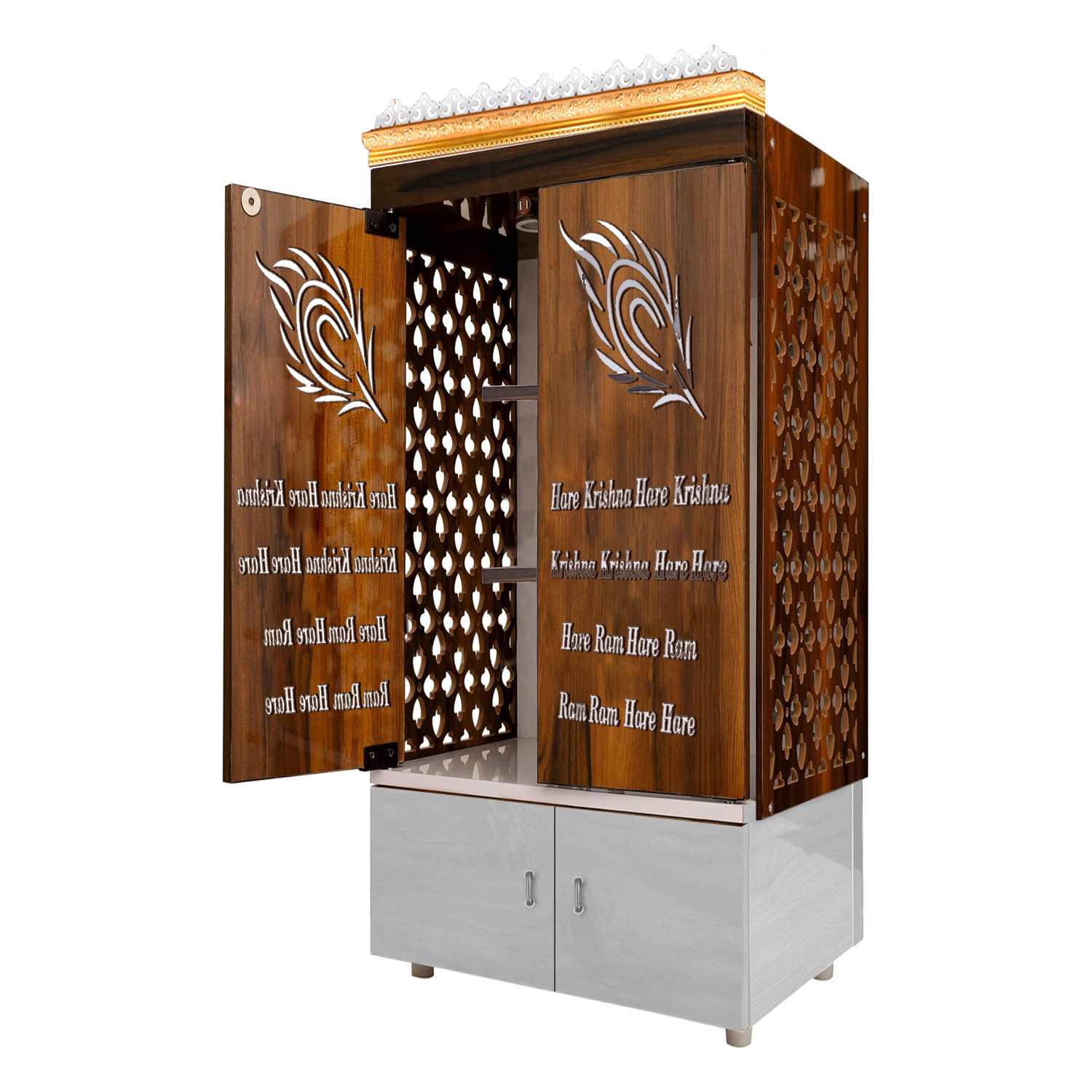 The Temple hub Wooden Temple | Brown Door Mandir With LED Light Puja Mandir For Home & Office Decor - Image 6