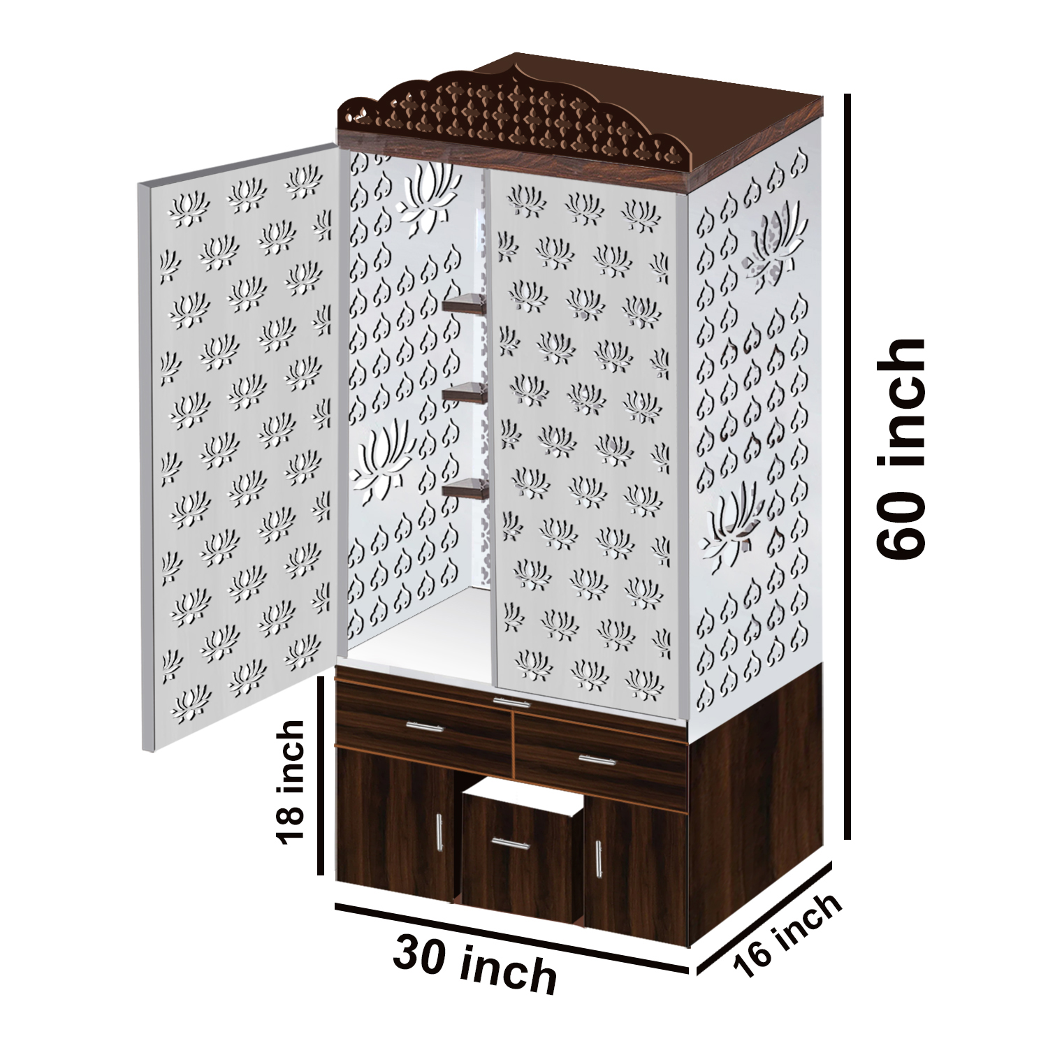 The Temple hub Wooden Temple | Brown Door Mandir With LED Light Puja Mandir For Home & Office Decor - Image 6
