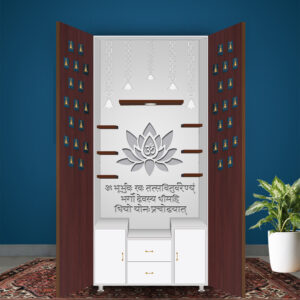 The Temple hub Wooden Temple | Brown Door Mandir With LED Light Puja Mandir For Home & Office Decor