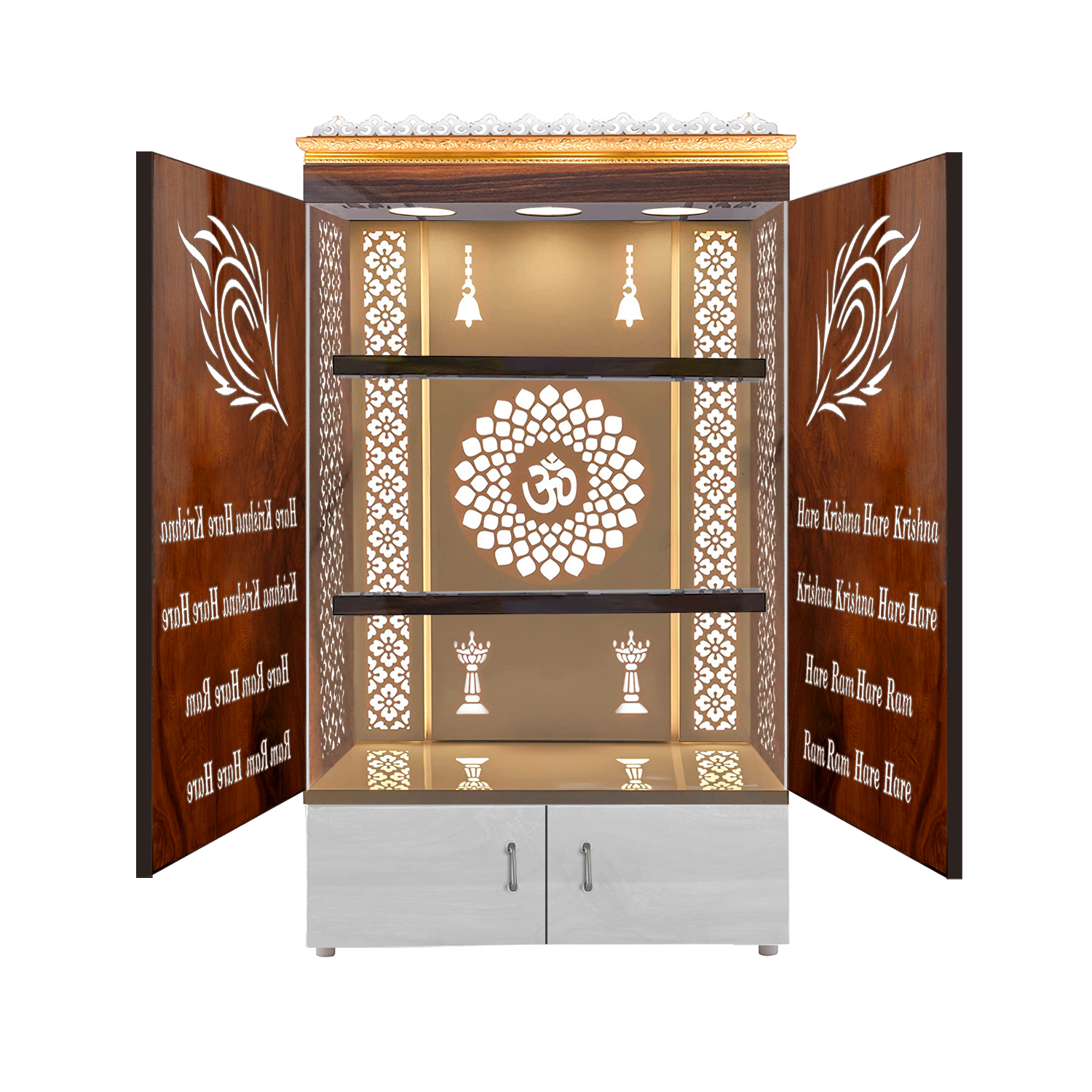 The Temple hub Wooden Temple | Brown Door Mandir With LED Light Puja Mandir For Home & Office Decor - Image 5