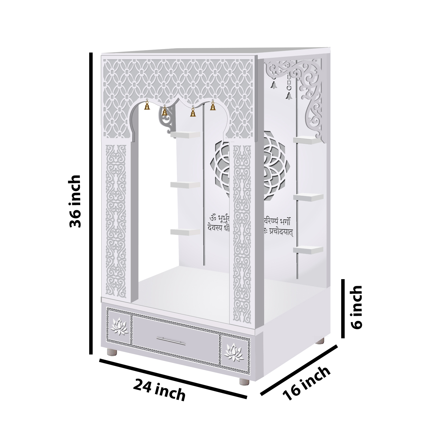 The Temple hub Wooden Temple | White Piller Mandir With LED Light Puja Mandir For Home & Office Decor - Image 3