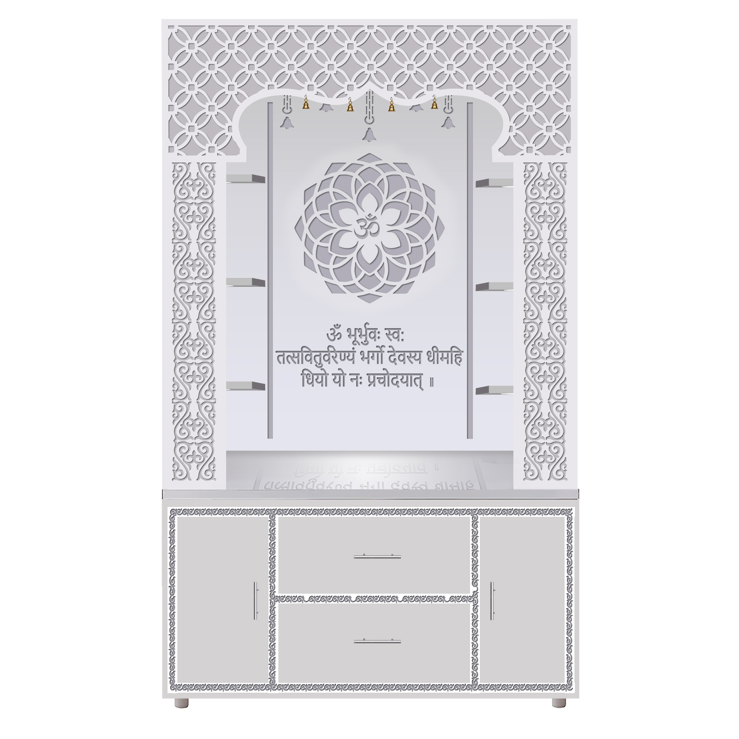 The Temple hub Wooden Temple | White Piller Mandir With LED Light Puja Mandir For Home & Office Decor - Image 6