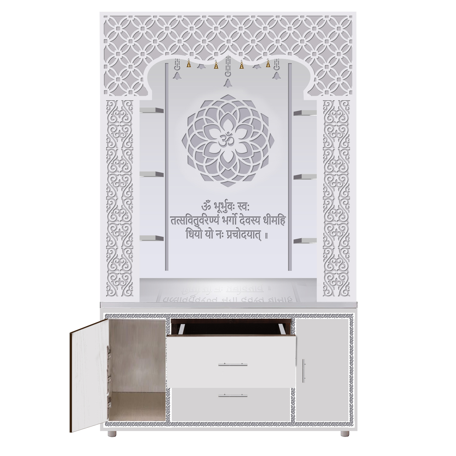The Temple hub Wooden Temple | White Piller Mandir With LED Light Puja Mandir For Home & Office Decor - Image 7