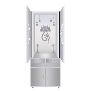 The Temple hub Wooden Temple | White Door Mandir With LED Light Puja Mandir For Home & Office Decor