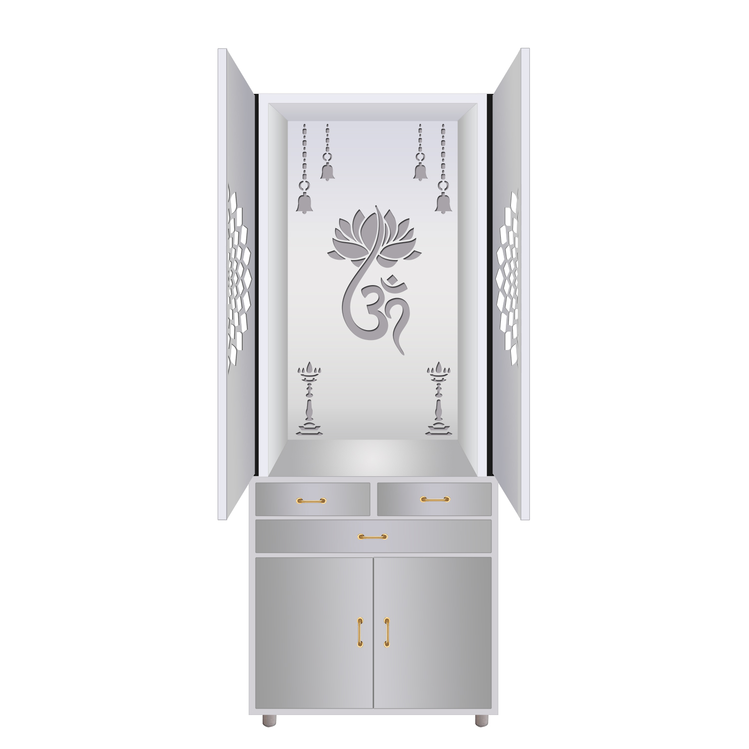 The Temple hub Wooden Temple | White Door Mandir With LED Light Puja Mandir For Home & Office Decor