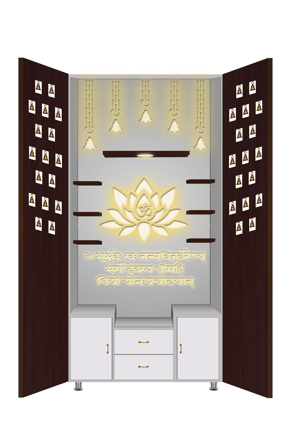 The Temple hub Wooden Temple | Brown Door Mandir With LED Light Puja Mandir For Home & Office Decor - Image 2