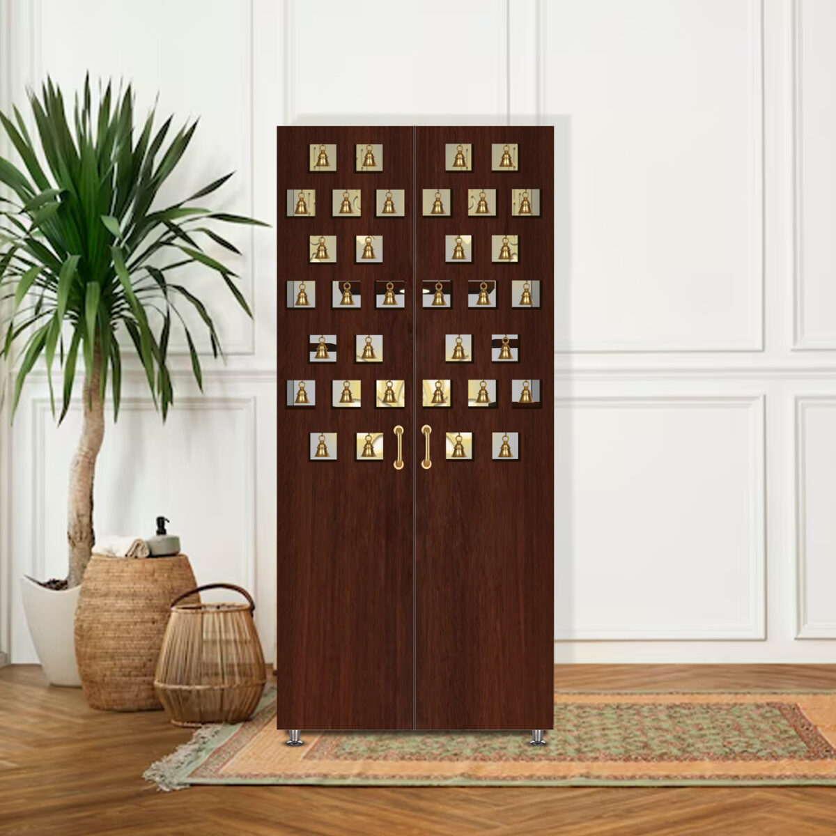 The Temple hub Wooden Temple | Brown Door Mandir With LED Light Puja Mandir For Home & Office Decor - Image 5