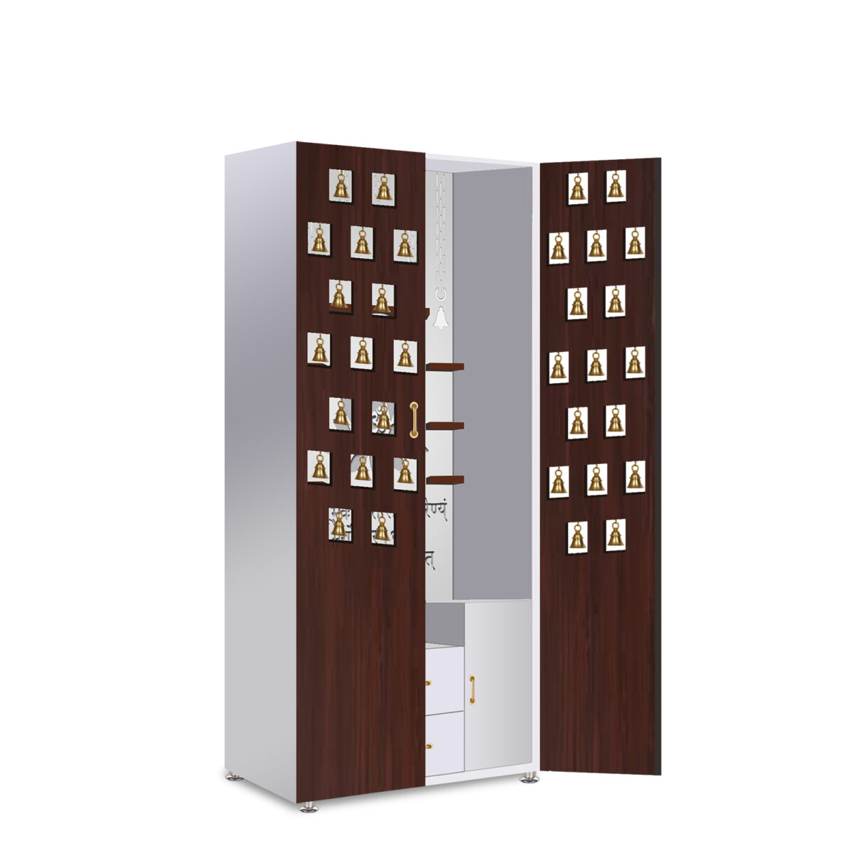 The Temple hub Wooden Temple | Brown Door Mandir With LED Light Puja Mandir For Home & Office Decor - Image 4