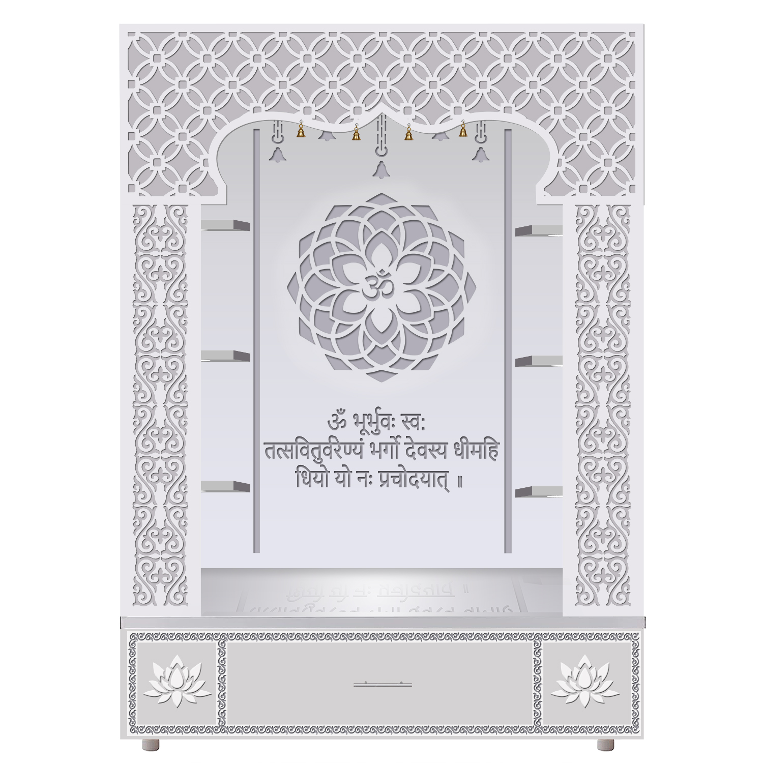 The Temple hub Wooden Temple | White Piller Mandir With LED Light Puja Mandir For Home & Office Decor